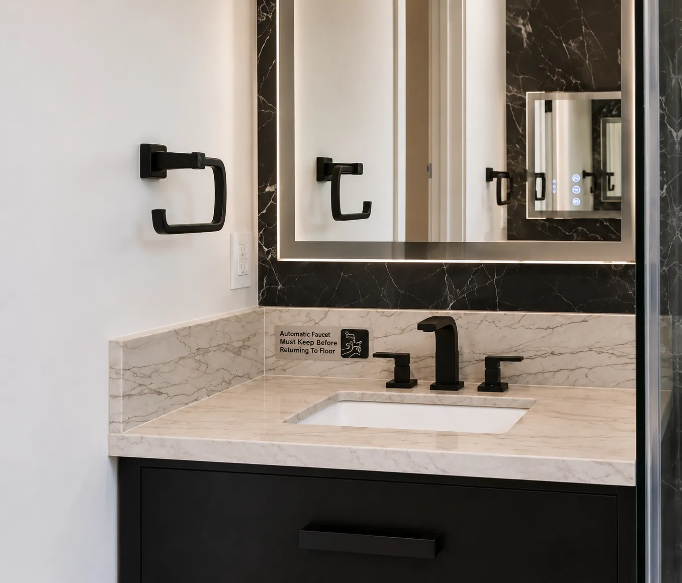 Private bathroom vanity in a client room at Double Peak Recovery