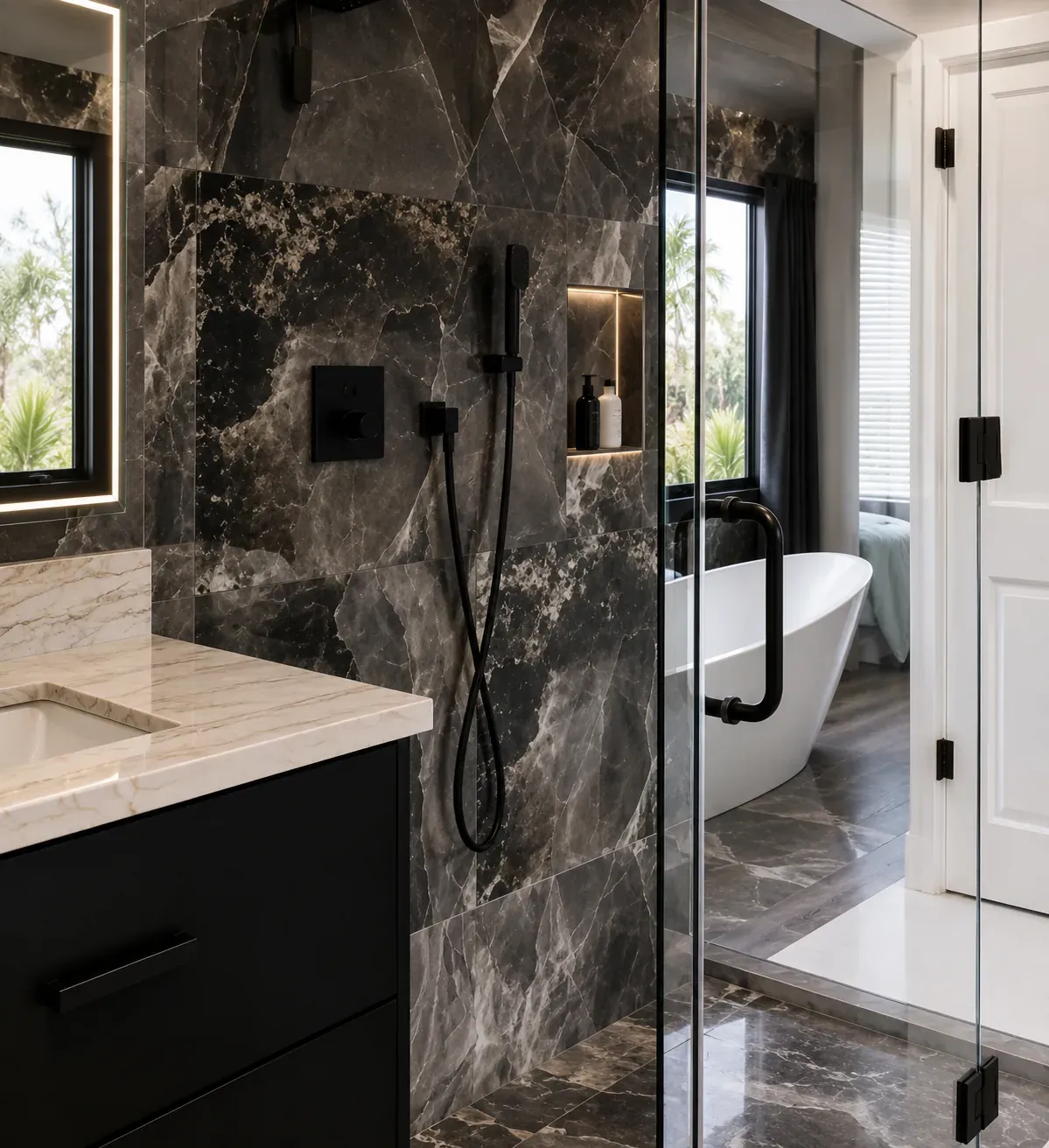 Private bathroom with walk-in shower at Double Peak Recovery