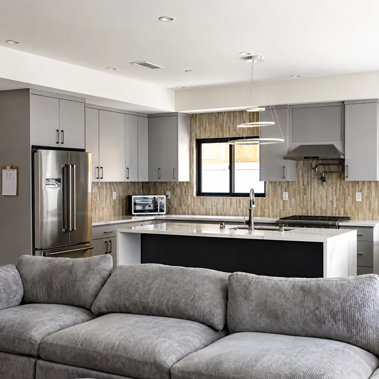 Shared kitchen with island seating at Double Peak Recovery
