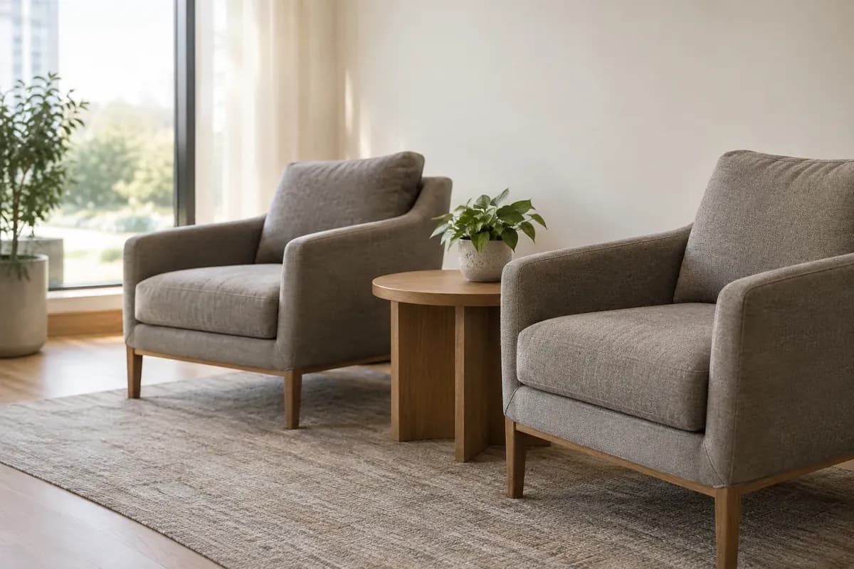 Quiet seating area with two armchairs beside a window in natural light