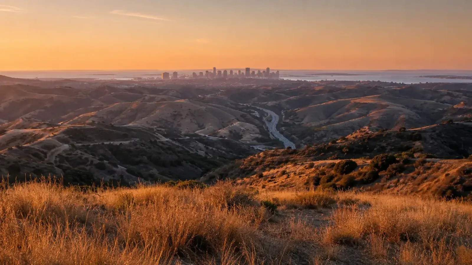 Dawn over the hills looking toward the San Diego skyline